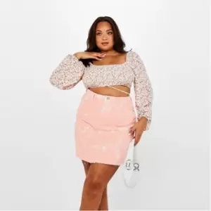 image of Missguided Plus Size Floral Print Shirred Crop Top - White