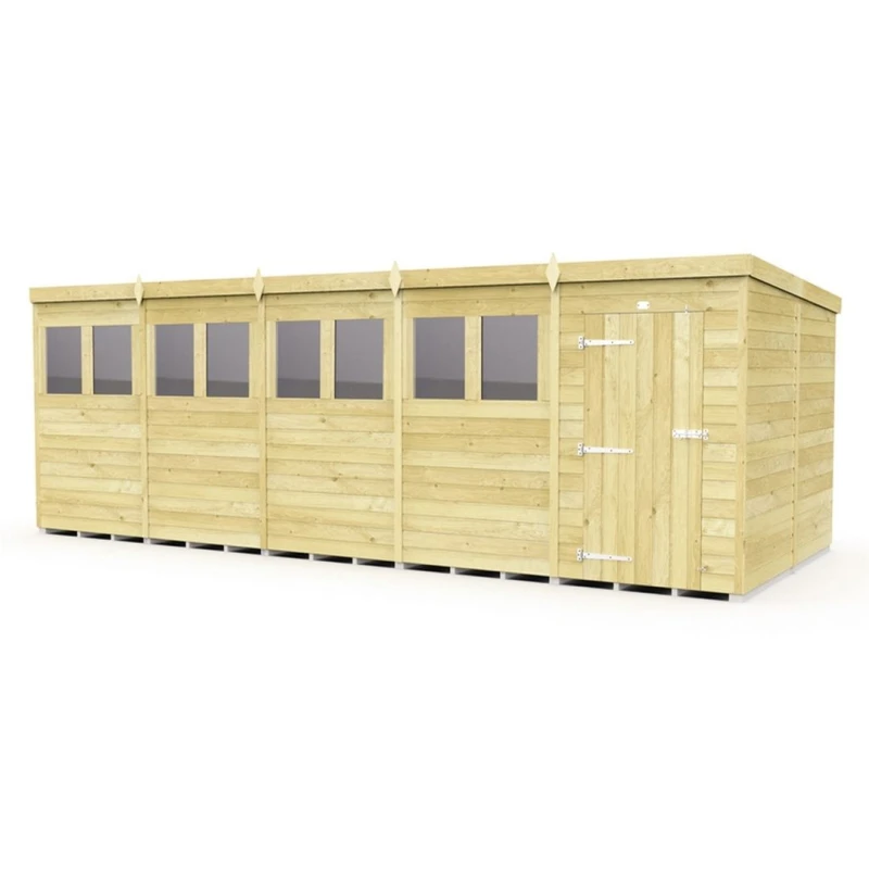 Image of Buttercup Farm 20 x 8 Feet Pent Shed - Single Door W/ Windows - L231 x W589 x H201cm in Brown Brown Unisex