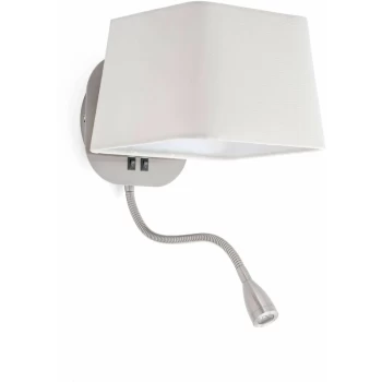 image of Faro Sweet - 1 Light Indoor Wall Light White, Satin Nickel with Reading Lamp, E27