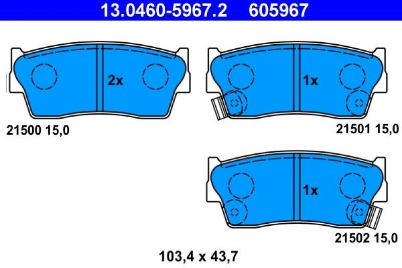 Image of ATE 13.0460-5967.2 Brake pad set with acoustic wear warning Brake Pad Set,disc brake (402)