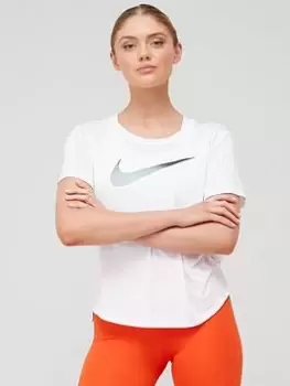 Image of Nike One Dri-FIT Swoosh T-Shirt - White, Size L, Women