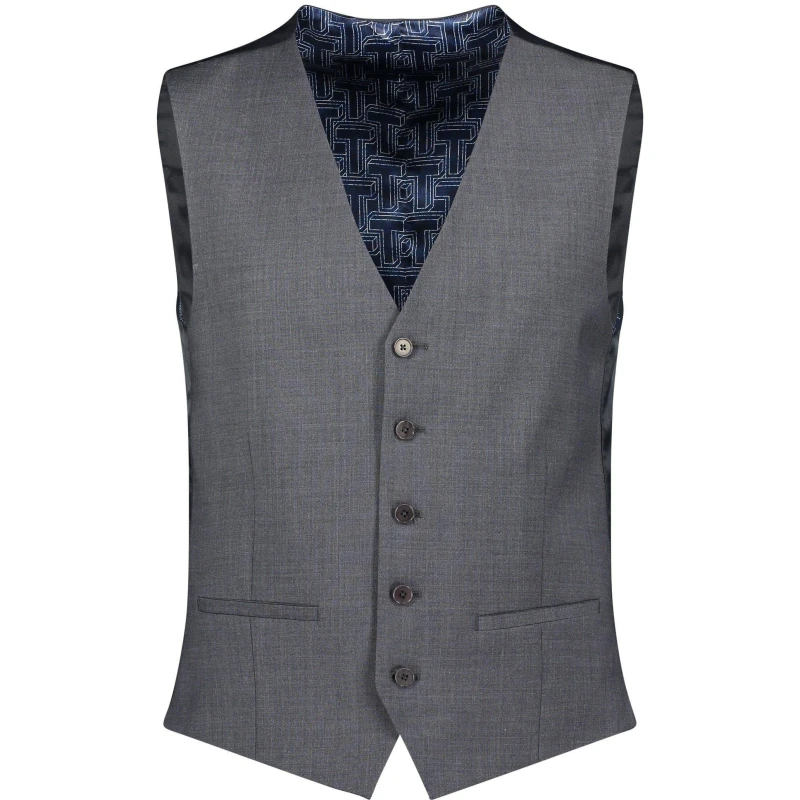Image of Ted Baker Men Premium Charcoal Panama Slim Waistcoat in Grey Size: 40R Grey 40R Male 5059508278560