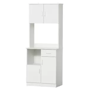 image of Homcom Freestanding Kitchen Pantry Storage Cabinet With Microwave Shelf Drawers White Wood Grain Effect