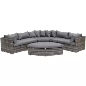 image of 6 PCs Outdoor Rattan Sofa Set Half Round Conversation Set w/ Cushions - Outsunny