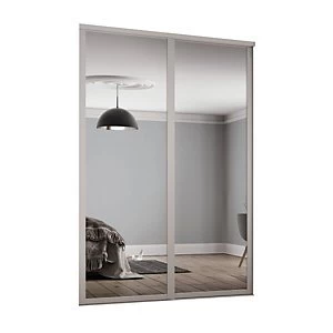 image of Spacepro 610mm Cashmere Shaker frame Single panel Mirror Sliding Wardrobe Door Kit