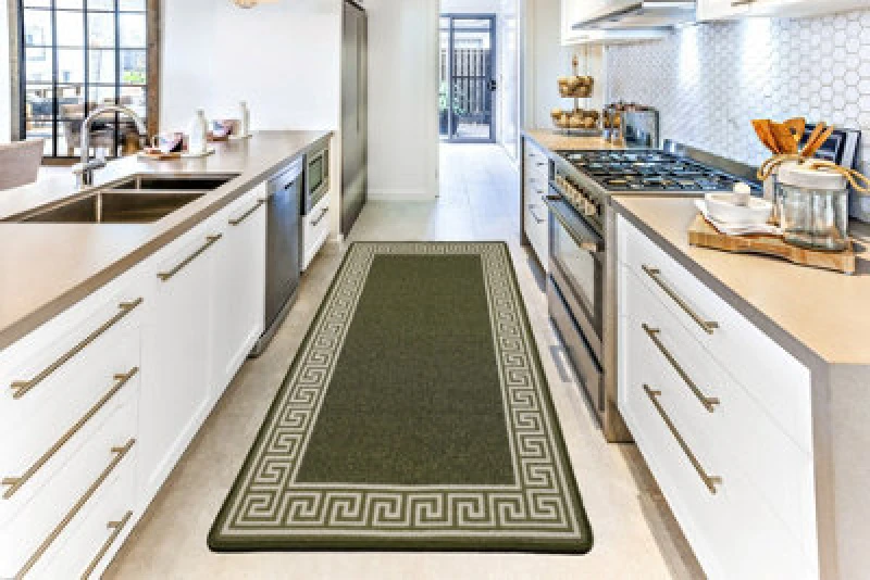 Image of Smart Living Greekey Heavy Duty Machine Washable Hallway Kitchen Non Slip Door Mat Green