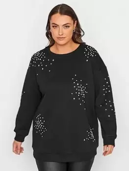 image of Yours Embellished Sweatshirt - Black, Size 16, Women