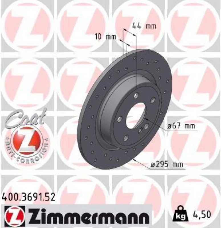 Image of ZIMMERMANN Brake disc ZIMMERMANN 400.3691.52