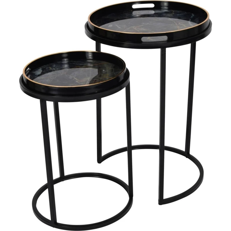 Image of Libra Interiors Vesuvius Black and Gold Set of 2 Side Tray Tables Multi