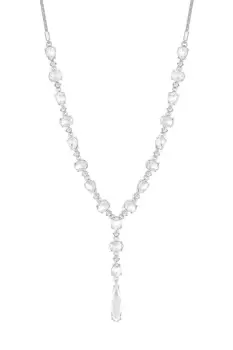 image of Silver Crystal Open Stone Y Drop Necklace