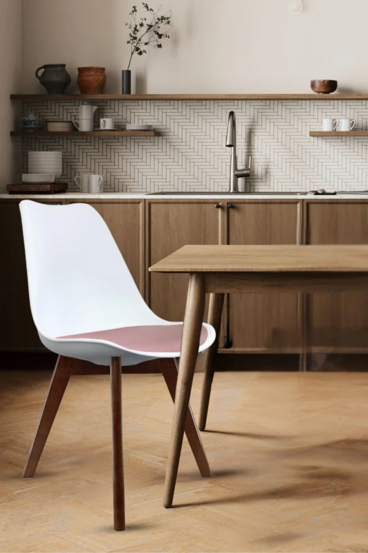 Image of Fusion Living Soho White Plastic Dining Chair with Squared Legs