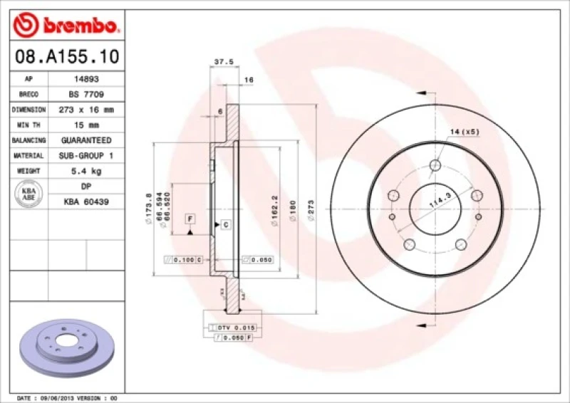 Image of BREMBO Brake disc BREMBO 08.A155.10