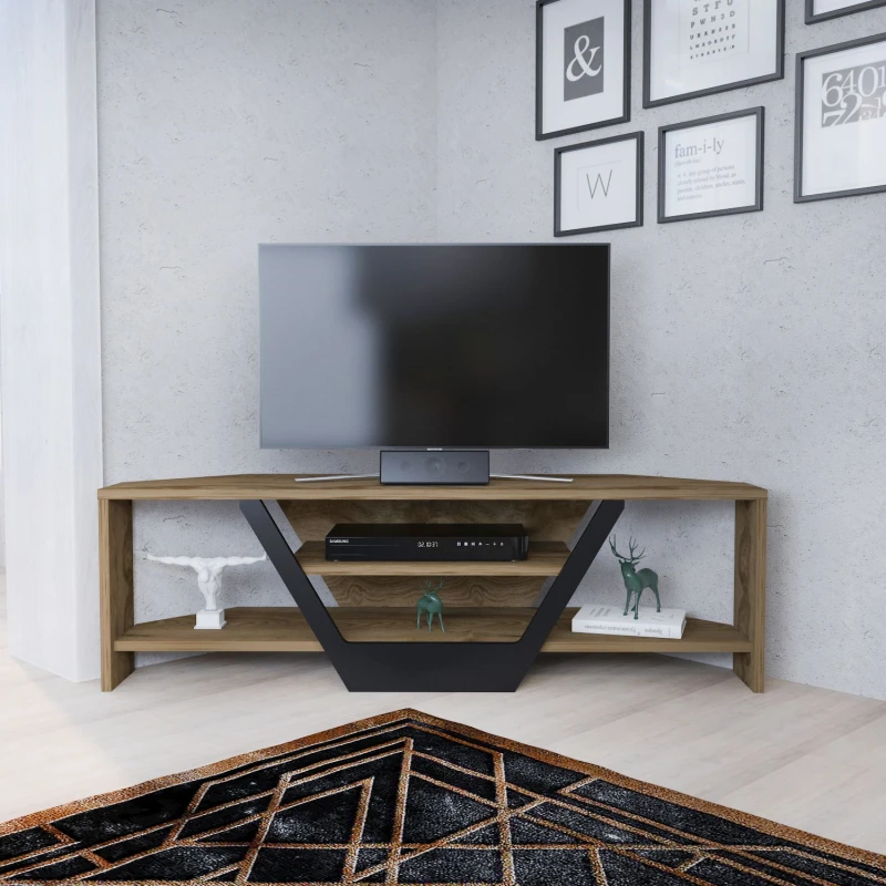 Image of Decorotika Sares Corner TV Stand TV Unit for TVs up to 55" Black