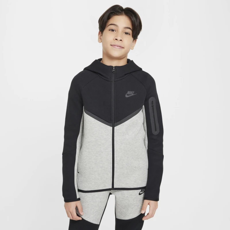 Image of Nike Sportswear Tech Fleece Full-Zip Hoodie Juniors Black/Grey male 9-10 (M)