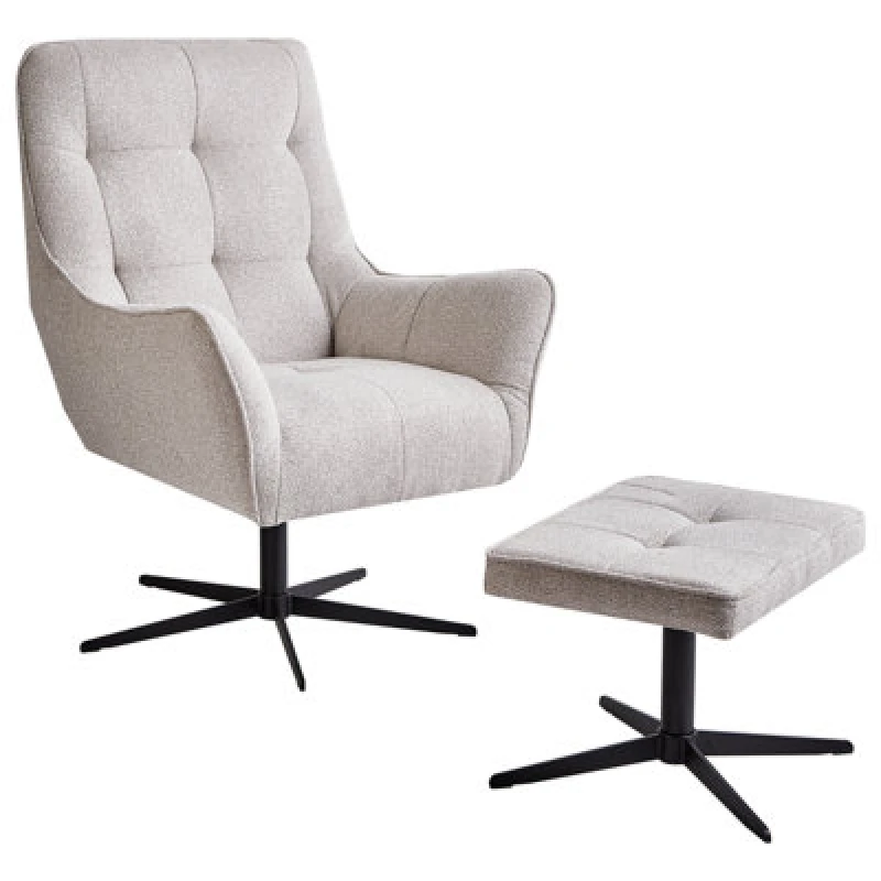 Image of Beliani Swivel Armchair Molle Ii With Footstool Fabric Light Beige