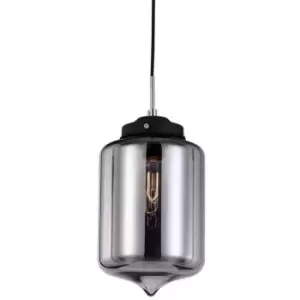 image of Italux Tube - Industrial And Retro Hanging Pendant Black 1 Light with Dark Glass Shade, E27