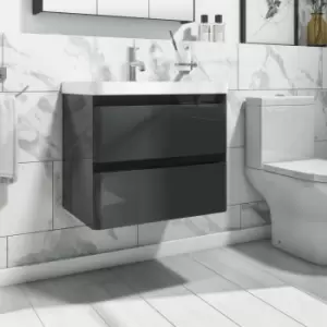 image of 600mm Dark Grey Wall Hung Vanity Unit with Basin - Pendle