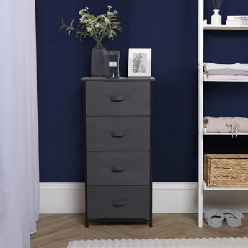 Image of OHS OHS Fabric Cabinet Bedside 4 Drawers Storage Unit Home Organiser in Light Grey Light Grey One Size Unisex 5027434212248