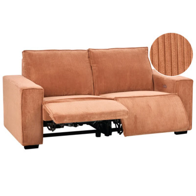 Image of Beliani Electric Recliner Sofa 2 Seater Nukari Corduroy Orange