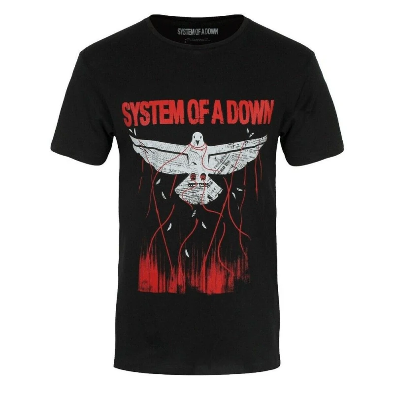 Image of System Of A Down System Of A Down Men Dove Overcome T-Shirt in Black Size: X-Large Black XL Male 5063238518841
