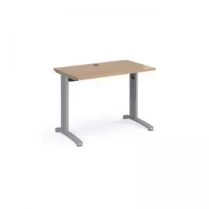 image of TR10 straight desk 1000mm x 600mm - silver frame and beech top