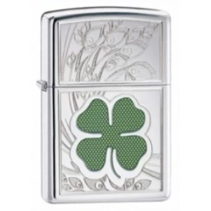 Image of Zippo Four Leaf Clover Thumbprint High Polish Chrome Windproof Lighter