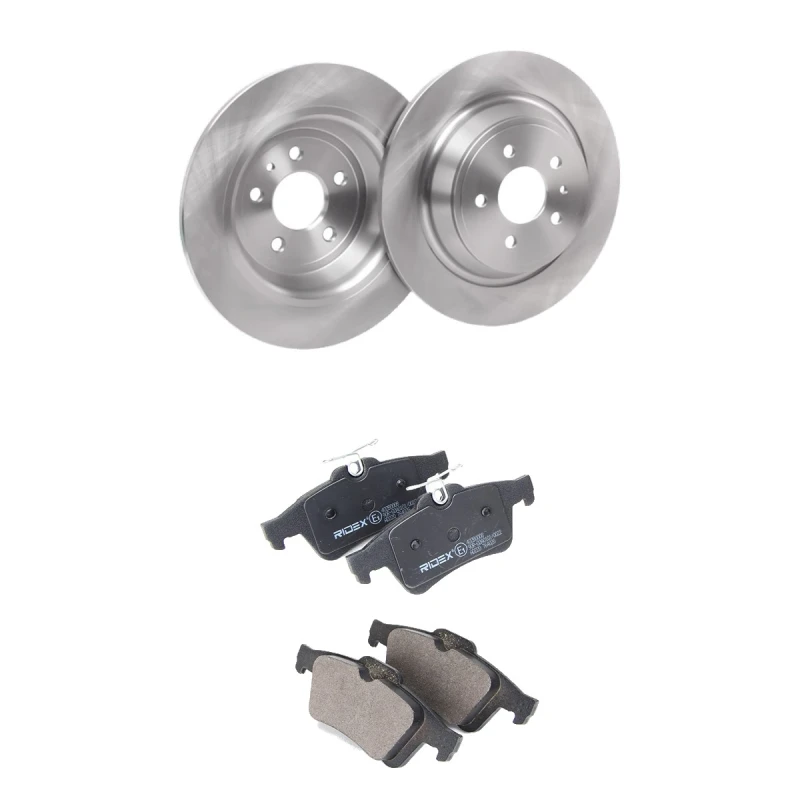 Image of RIDEX 3405B3302 Brake disc and pads set Rear Axle, Brake Disc Type: Solid, excl. wear warning contact Brake Set,disc brakes (3405)