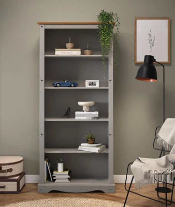 Image of MERCERS FURNITURE Corona Grey Wax Large Bookcase 5060335868565