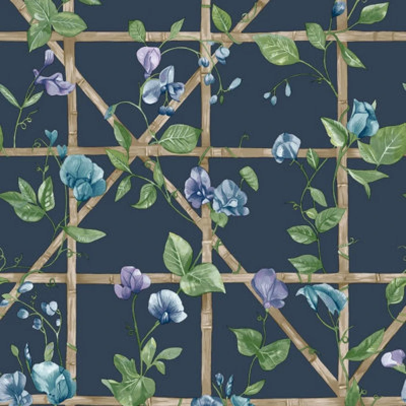 Image of Holden Decor Trailing Floral Trellis Wallpaper Navy Blue Holden 14202