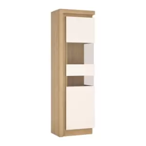 image of Lyon Tall Narrow Display Cabinet (rhd) In Riviera Oak Effect/White High Gloss