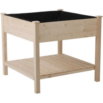 Image of Garden Square Wooden Planting Flower Elevated Raised Bed Stand Pot Outdoor Planter Vegetable Herb Holder Display Box with Storage Shelf - 91L x 91W x