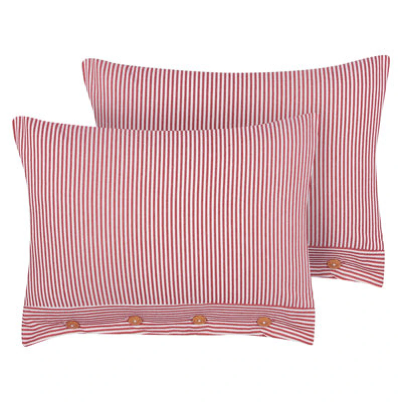 Image of Beliani Set Of 2 Decorative Cushions Aalita Cotton 40 X 60 Cm Red Striped