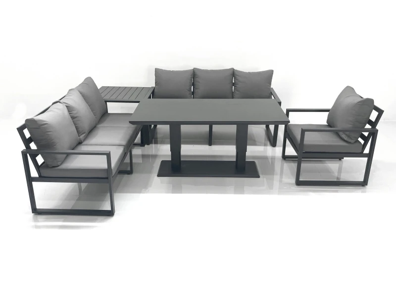 Image of Fimous Outdoor Garden Furniture Set Aluminium Lounge Sofa Adjustable Rising Lifting Dining Table Sets with Side Table Dark Grey Dark Grey Unisex