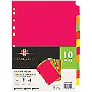 image of Concord Blank Dividers A4 Assorted 10 Part Perforated Manilla Blank 10 Pieces