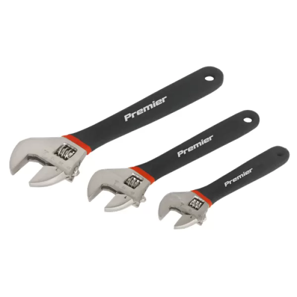 Image of Genuine SEALEY AK907 Adjustable Wrench Set 3pc Ni-Fe Finish