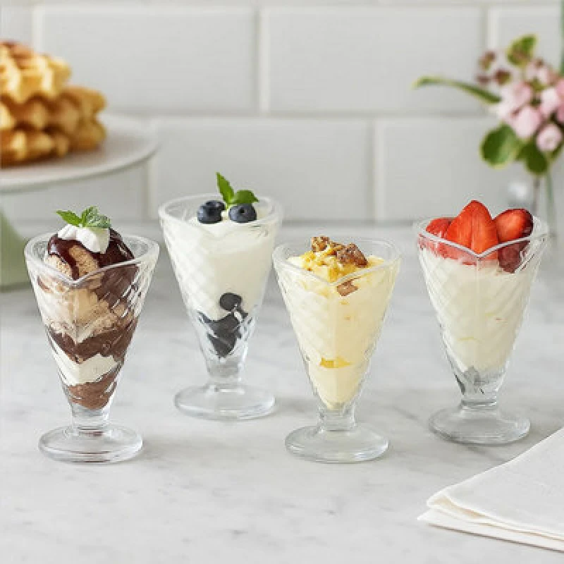 Image of Premier Housewares Versatile Set Of Four Tapered Sundae Dishes, Durable Sundae Glasses For Desserts, Elegant Ice Cream Bowls Clear