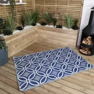 image of 180cm x 120cm Outdoor Geometric Pattern Waterproof Rug Mat for Garden Patio in Blue