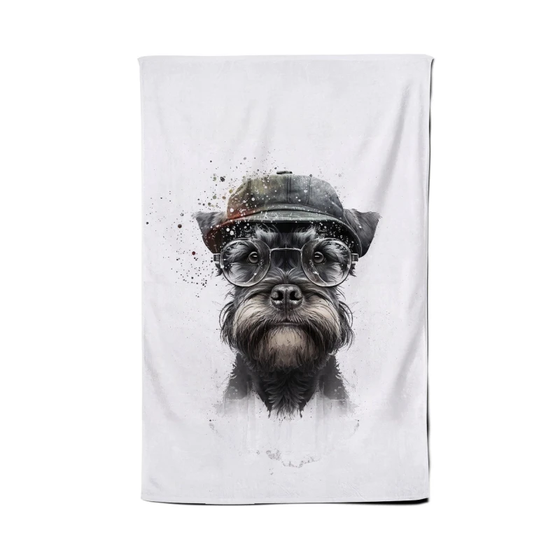 Image of Warren Reed - Designer Miniature Schnauzer Dog With Glasses Splashart Tea Towel Multicolor Unisex