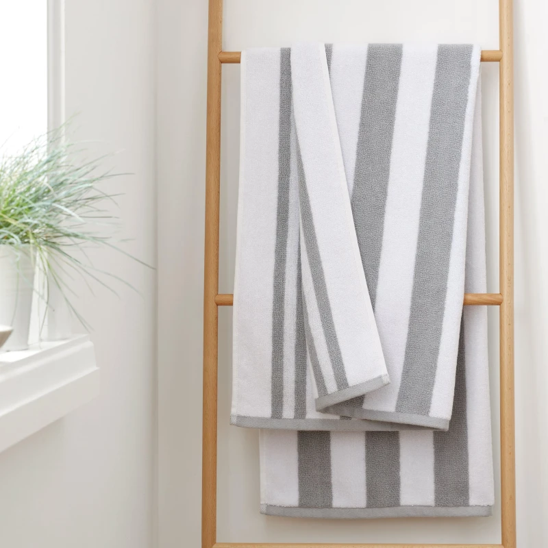Image of Bianca 'Reversible Stripe' Cotton Jacquard Hand Towel Grey