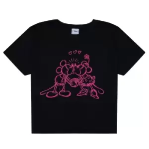 Image of Disney Womens/Ladies Kiss Cropped T-Shirt (L) (Black/Neon Pink)