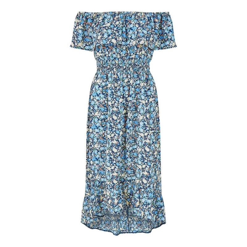 Image of Mela London Mela London Blue Floral Ditsy Bardot Midi Dress Blue 8