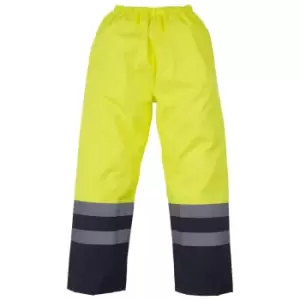 Image of Yoko Mens Hi Vis Waterproof Overtrousers (L) (Yellow/ Navy)
