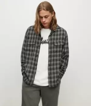 Image of AllSaints Mens Sonoma Check Overshirt, Black, Size: L