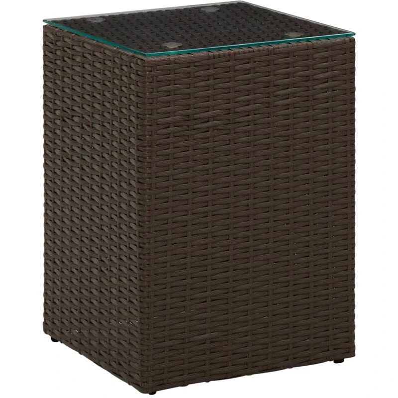 Image of VIDAXL Side Table with Glass Top Brown 35x35x52cm Poly Rattan Vidaxl 8720286446577