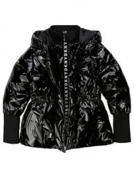 Image of DKNY Girls Shiny Hooded Padded Coat, Black, Size 14 Years, Women