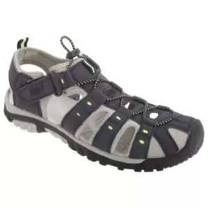 image of PDQ Mens Toggle & Touch Fastening Synthetic Nubuck Trail Sandals (10 UK) (Navy Blue/Lime)