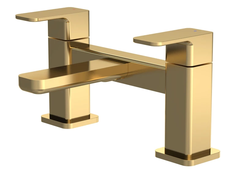 Image of Balterley Square Deck Mounted Bath Filler Tap Brushed Brass Metallics unisex