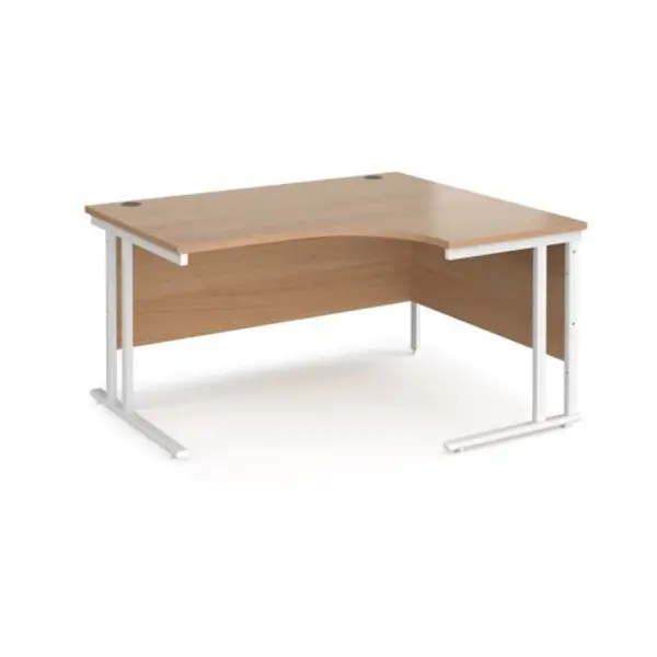 image of Office Desk Right Hand Corner Desk 1400mm Beech Top With White Frame 1200mm Depth Maestro 25 MC14ERWHB