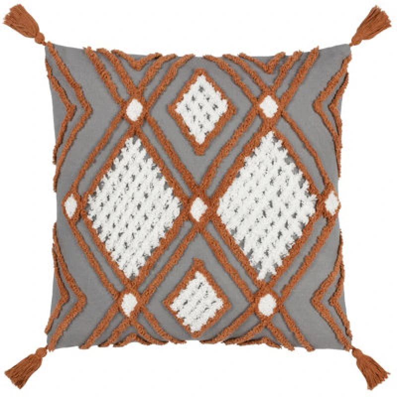 Image of Furn Furn Aquene Tufted Tasselled Polyester Filled Cushion in Charcoal Size: 50cm x 50cm Charcoal 50cm x 50cm Unisex 5025532740274