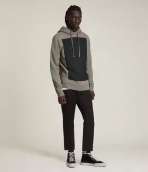 Image of AllSaints Mens Lobke Pullover Hoodie, Flint Gry/wshd BLK, Size: L
